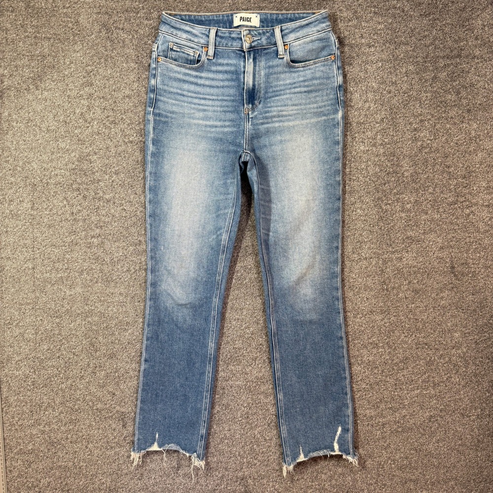 PAIGE Jeans Size 26 Cindy High Rise Straight Leg Raw Hem Blue Denim